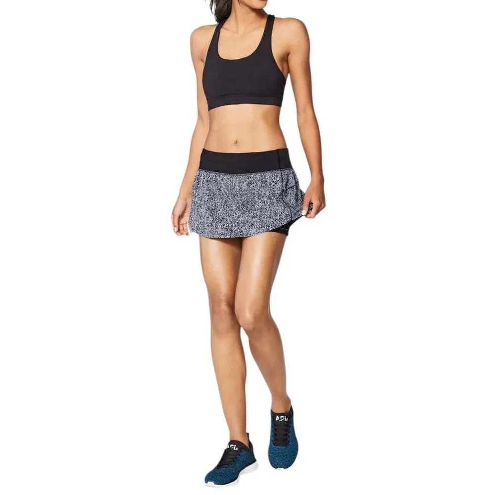 Lululemon Final Lap Mid-Rise Skirt *Twill Print Ice Grey Black - Picture 7 of 9